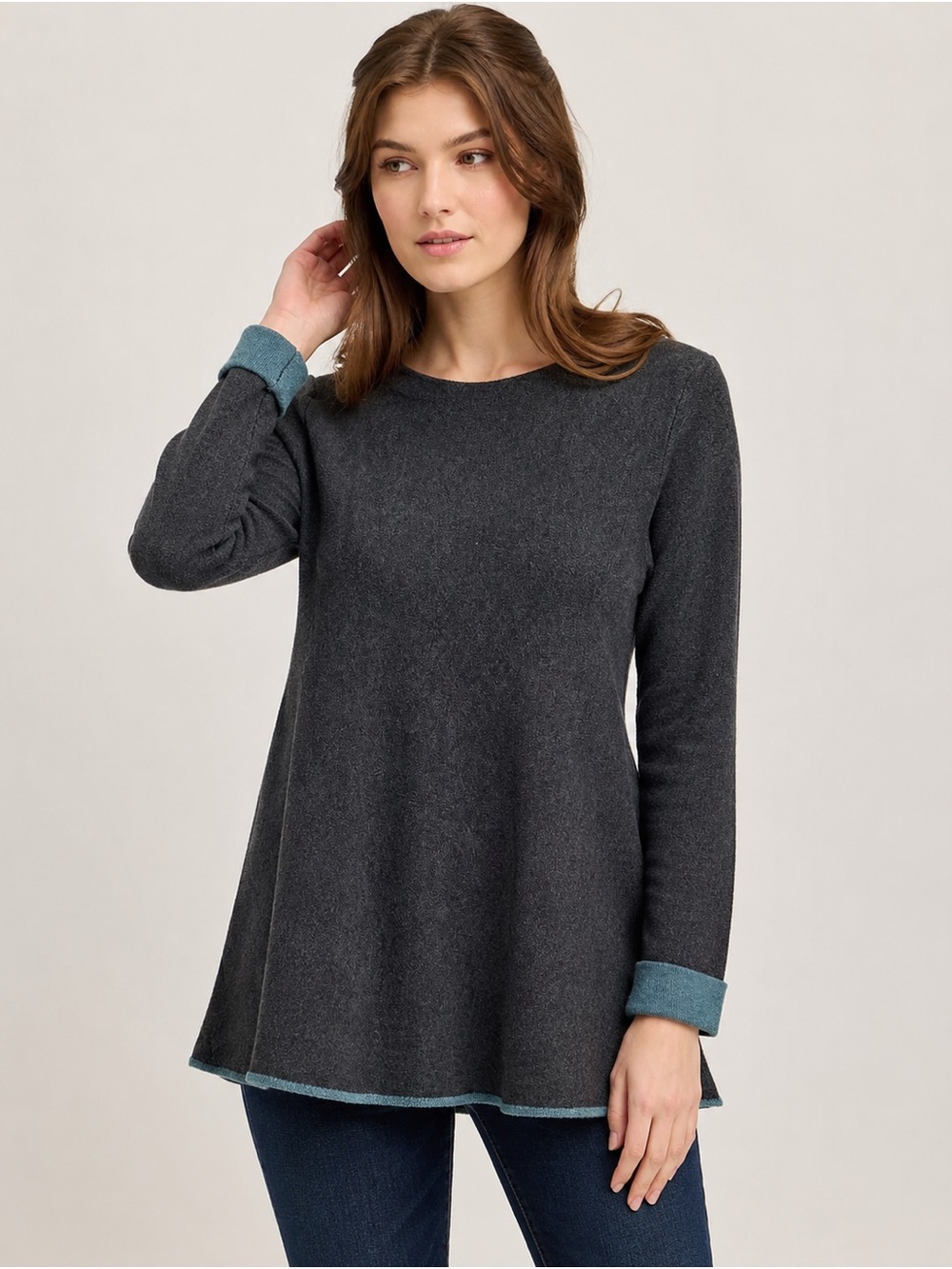 Nanette Lepore Wool Blend Tunic Sweater Long Sleeve Charcoal Gray Size S